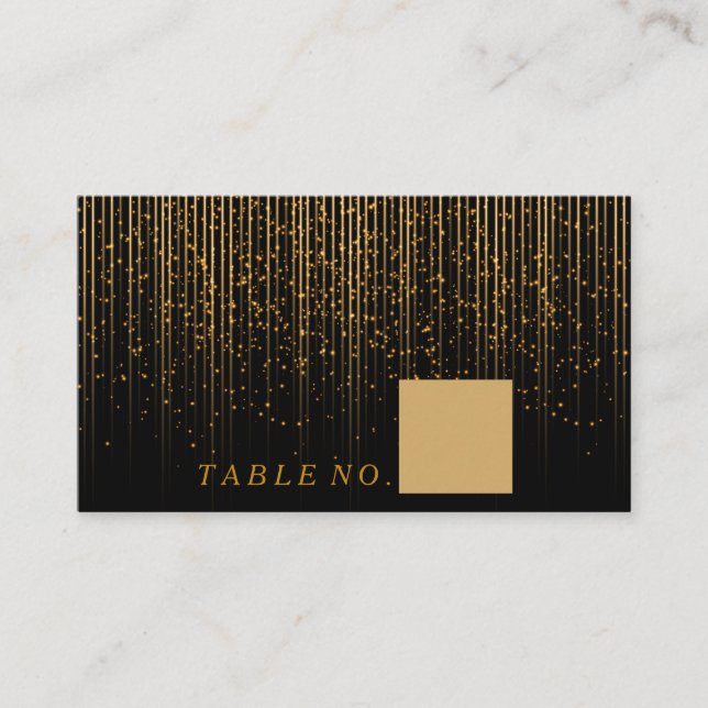 Golden Light Shower on Black Place Cards (Front)