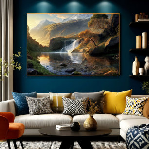 Golden Light Waterfall Poster