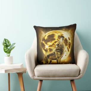 Golden Lightning Wolf Cushion