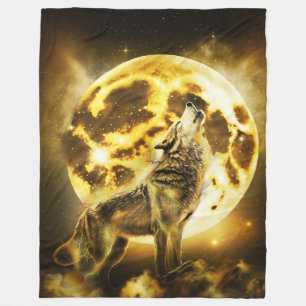 Golden Lightning Wolf Fleece Blanket