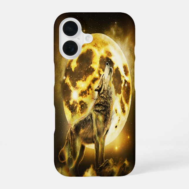Golden Lightning Wolf iPhone 16 Case (Back)