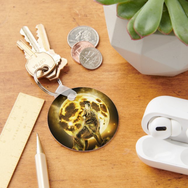 Golden Lightning Wolf Key Ring (Desk)