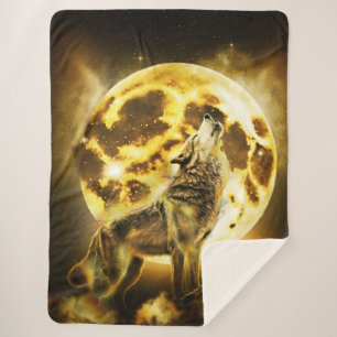 Golden Lightning Wolf Sherpa Blanket