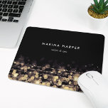 Golden Lights Personalised Mouse Pad<br><div class="desc">Chic personalised mousepad displays your name,  business name or choice of custom text on a black background crisscrossed with strands of gold string lights with a blurred bokeh effect.</div>