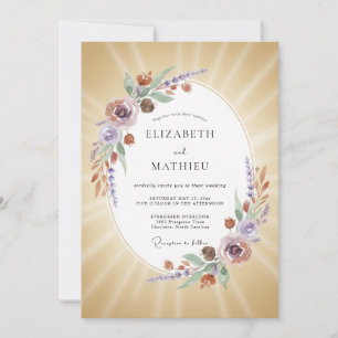Golden Lilac Bouquet Eucalyptus Wedding Invitation