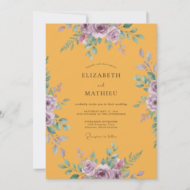 Golden Lilac Ranunculus Eucalyptus Wedding Invitation (Front)
