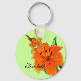 golden lily flower keychain with name