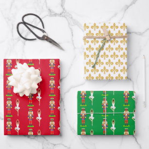 Golden Lily Flowers, Nutcracker and Ballet Dancer Wrapping Paper Sheet