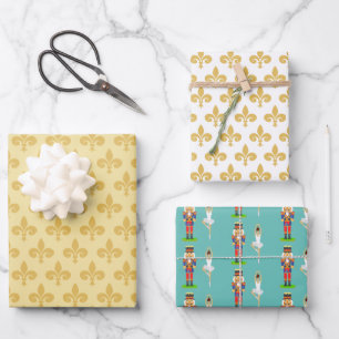 Golden Lily Flowers, Nutcracker and Ballet Dancer Wrapping Paper Sheet