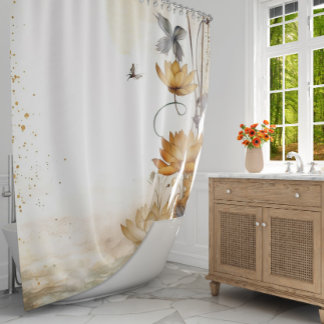 Golden Lily Serenity: Watercolor Brown Lilies  Shower Curtain