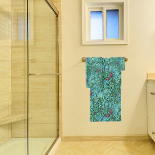 Golden Lily Vintage Floral Flowers Blue Pink Green Bath Towel Set