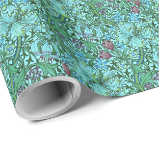 Golden Lily Vintage Floral Flowers Blue Pink Green Wrapping Paper