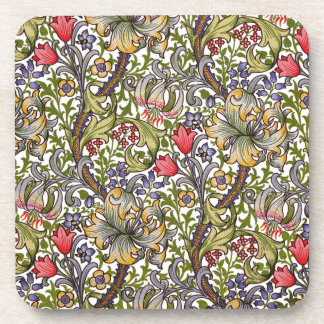 Golden Lily Vintage Floral Pattern William Morris Coaster