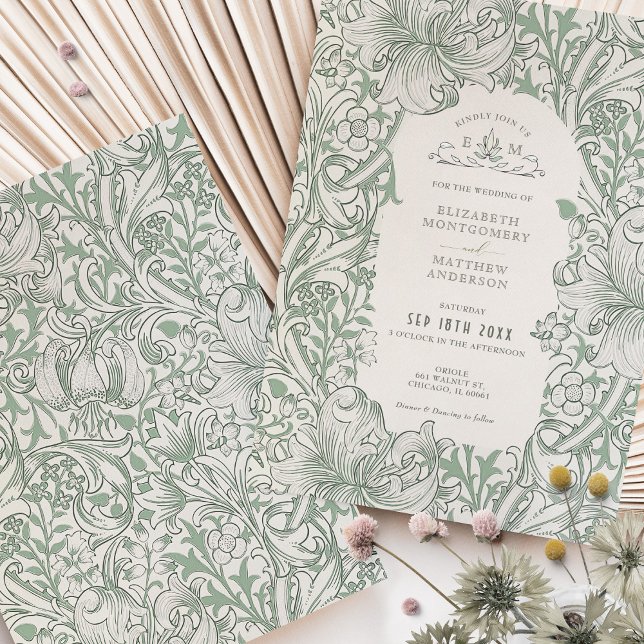 Golden Lily Wedding Suite Sage Green Morris Invitation (Creator Uploaded)