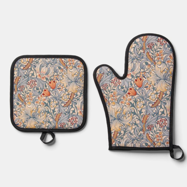 Golden Lily, William Morris Oven Mitt & Pot Holder Set (Front)