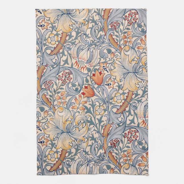 Golden Lily, William Morris Tea Towel (Vertical)