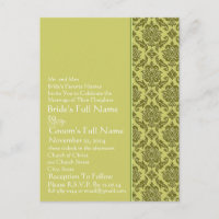 Golden Lime Damask Wedding Invitation Postcard