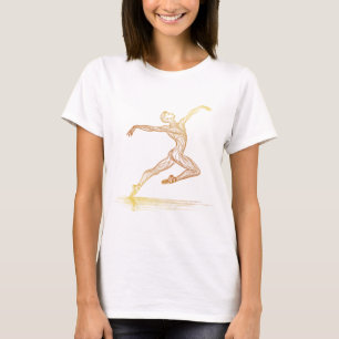 Golden Line Art Ballet Dancer Elegant Illustration T-Shirt