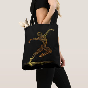 Golden Line Art Ballet Dancer Elegant Illustration Tote Bag