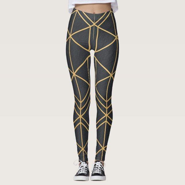 Golden Line Geometry – Seamless Elegant Geometric  Leggings (Front)