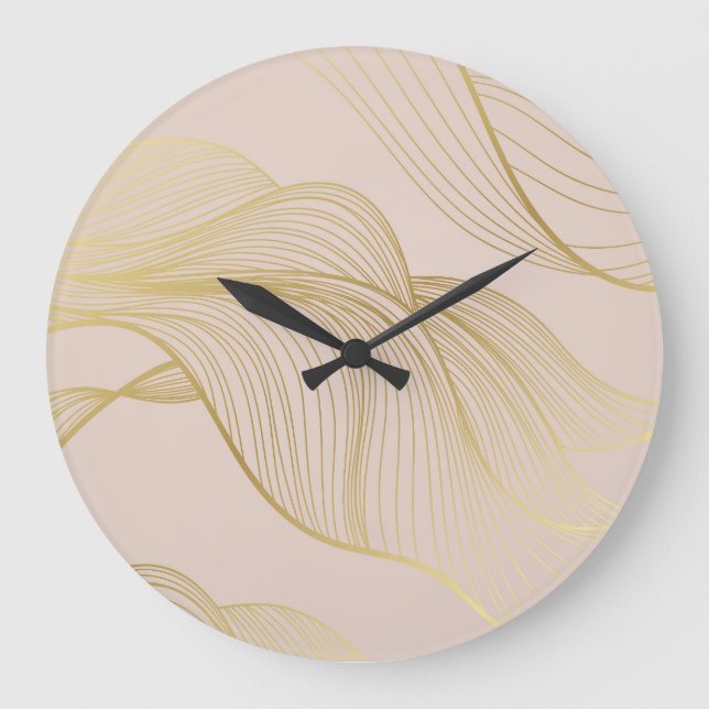 Golden Lines: Luxury Vintage Pattern. Large Clock (Front)