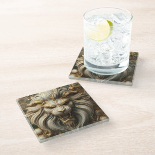 Golden Lion Emblem of Strength and Power Glass Coaster