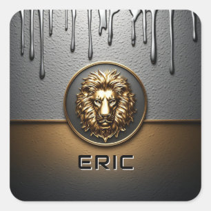 Golden Lion Face With Dripping Metal 🦁 Square Sticker