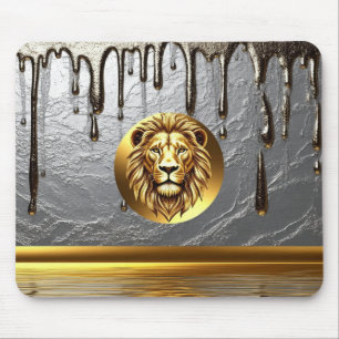 Golden Lion Head With Metal Drip Effect 🦁 Mouse Pad