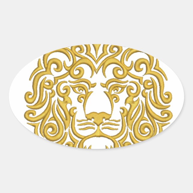 golden lion in the crown - imitation of embroidery oval sticker (Front)