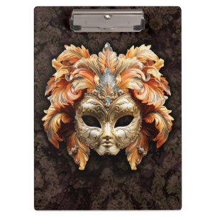 Golden Lion Mask with a Orange Feathers  Clipboard