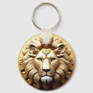 Golden Lion Medallion With Crown Key Ring