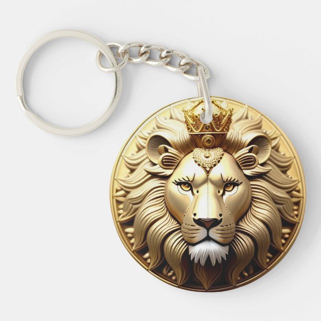 Golden Lion Medallion With Crown Key Ring (Front)