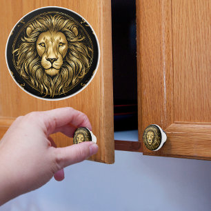 Golden Lion on Black Ceramic Knob