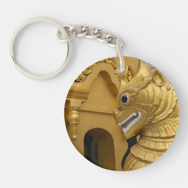 Golden Lion Statue At Temple Key Ring (Front)