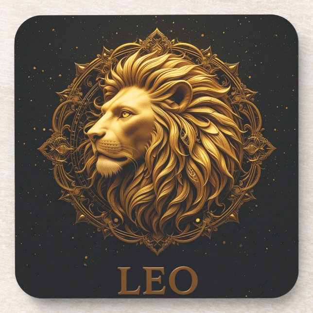 Golden Lion Symbol Representing Strength, Zodiac Coaster (Front)