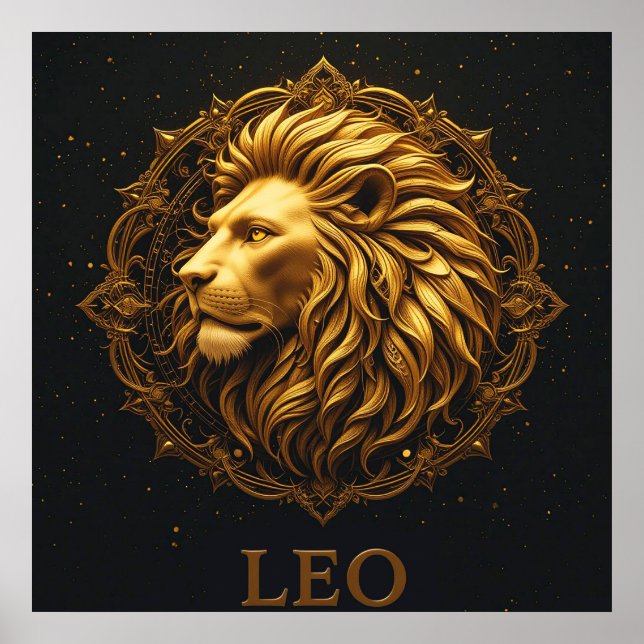 Golden Lion Symbol Representing Strength, Zodiac Poster (Front)
