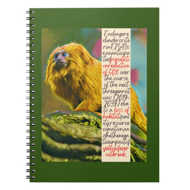 Golden Lion Tamarin Spiral Notebook (Front)