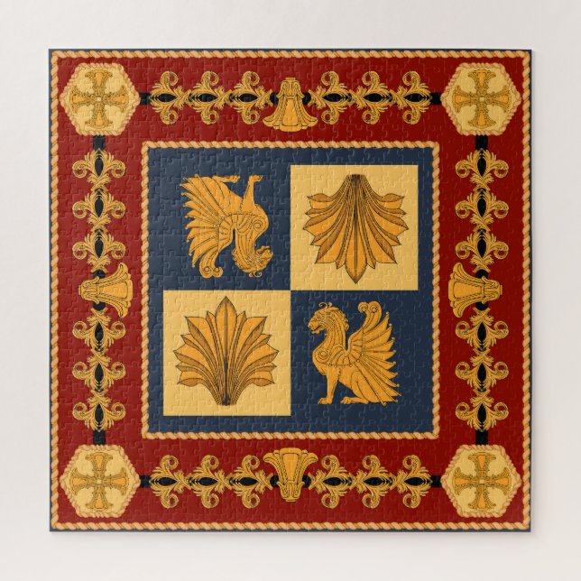 Golden lions: Art Nouveau scarf design Jigsaw Puzzle (Vertical)