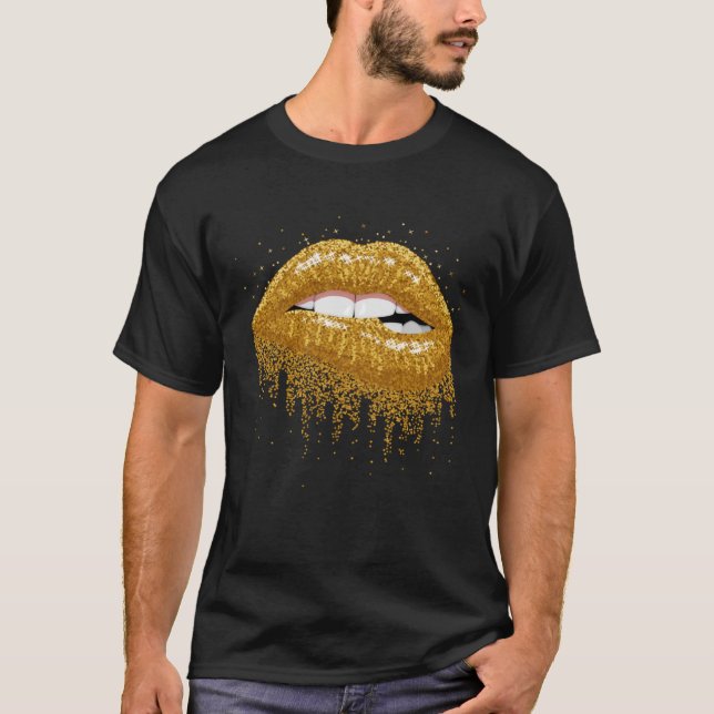 Golden lips bite valentine day be mine or i will b T-Shirt (Front)