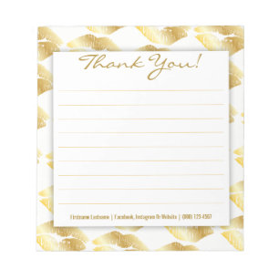 Golden Lips on White - Custom Thank You Notepad