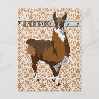 Golden Llama Love Damask Postcard