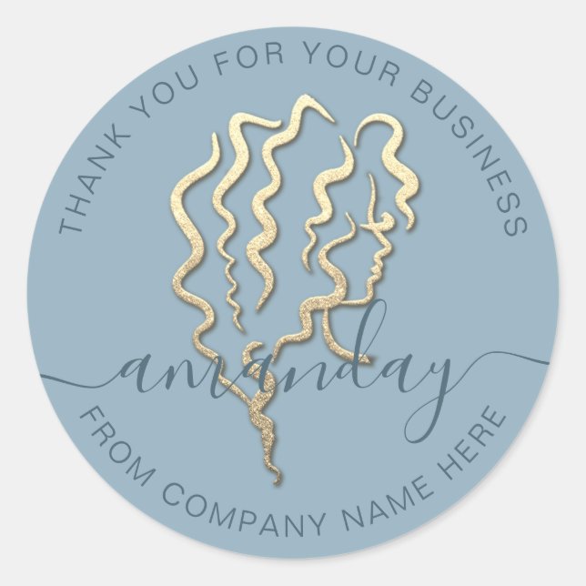Golden Logo Name Smoky Blue Hair Lashes Thank You Classic Round Sticker (Front)