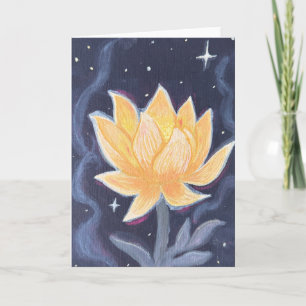 Golden Lotus Bloom Guache Painting Card