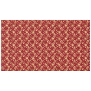 Golden lotus bloom on festive red tablecloth