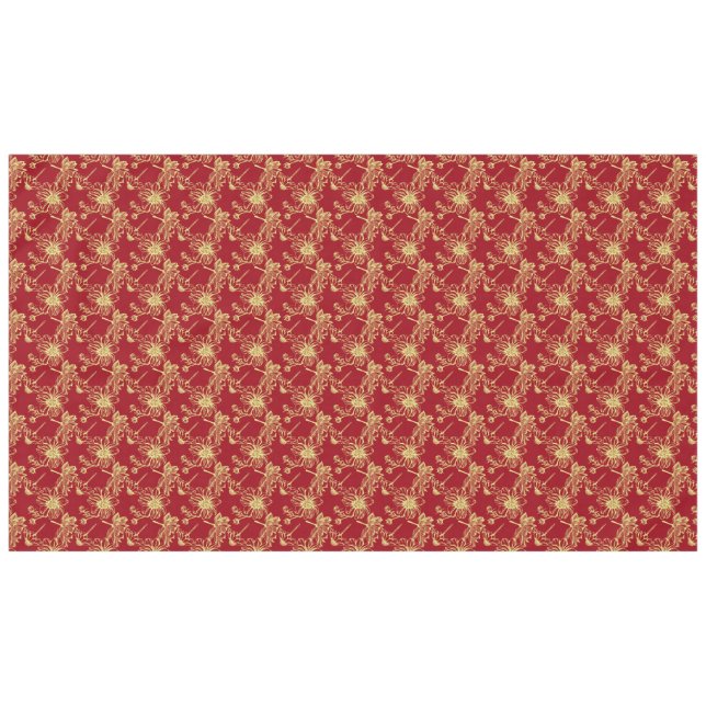 Golden lotus bloom on festive red tablecloth (Front (Horizontal))