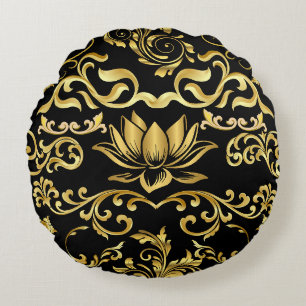 Golden Lotus & floral Pattern 2508 Round Cushion