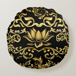 Golden Lotus & floral Pattern 2508 Round Cushion