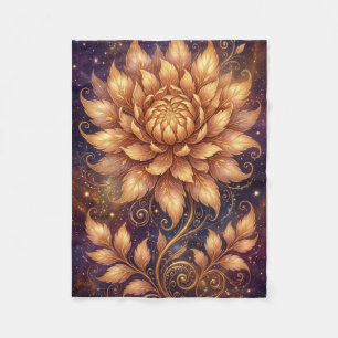 Golden Lotus Flower Artistic Mandala Floral Fleece Blanket