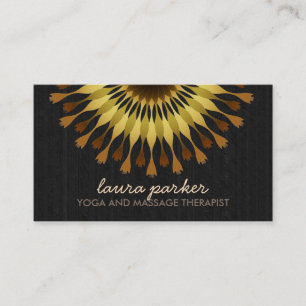 Golden Lotus Flower Black Wood Yoga Health Massage Business Card
