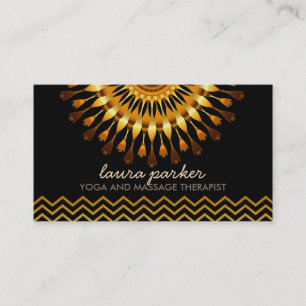 Golden Lotus Flower Chevron Yoga Health Massage Business Card